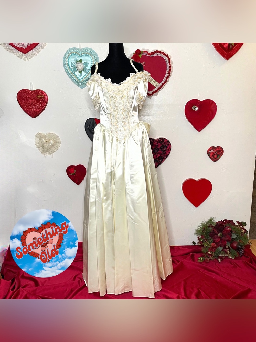 AS IS JESSICA MCCLINTOCK IVORY SATIN SEQUIN OFF THE SHOULDER WEDDING DRESS SZ 8